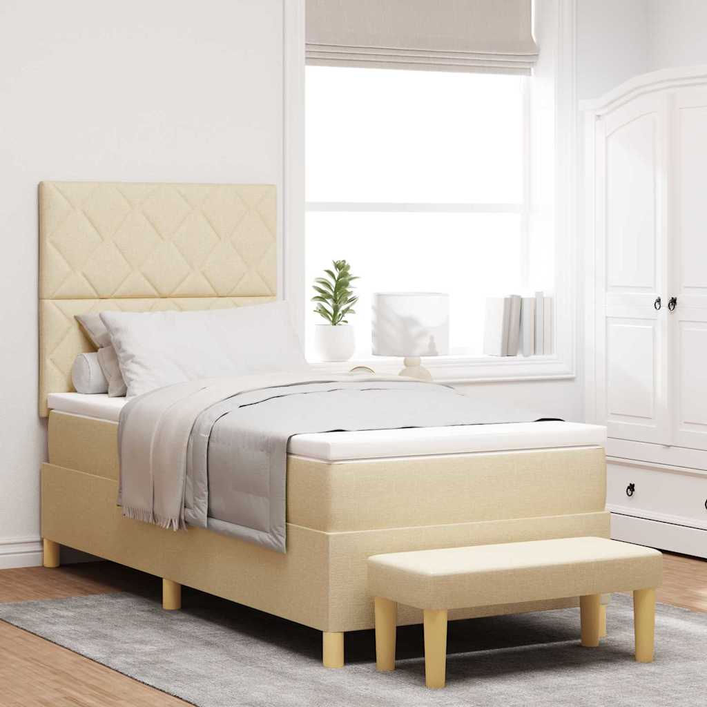 Boxspring bed met kussen met hoofdeinde Crème 200 x 100 cm Stof is nu te koop bij PeponiXL, paradijselijk wonen!