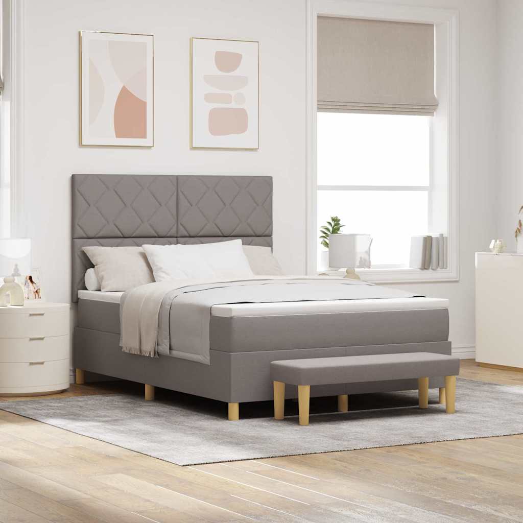 Boxspring bed met kussen met hoofdeinde Taupe 200 x 140 cm Stof is nu te koop bij PeponiXL, paradijselijk wonen!