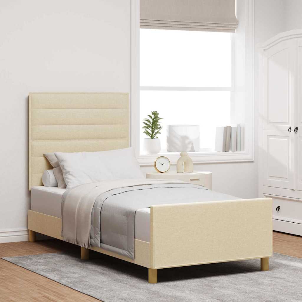 Bedframe met hoofdeinde Crème 90 x 200 cm Stof is nu te koop bij PeponiXL, paradijselijk wonen!