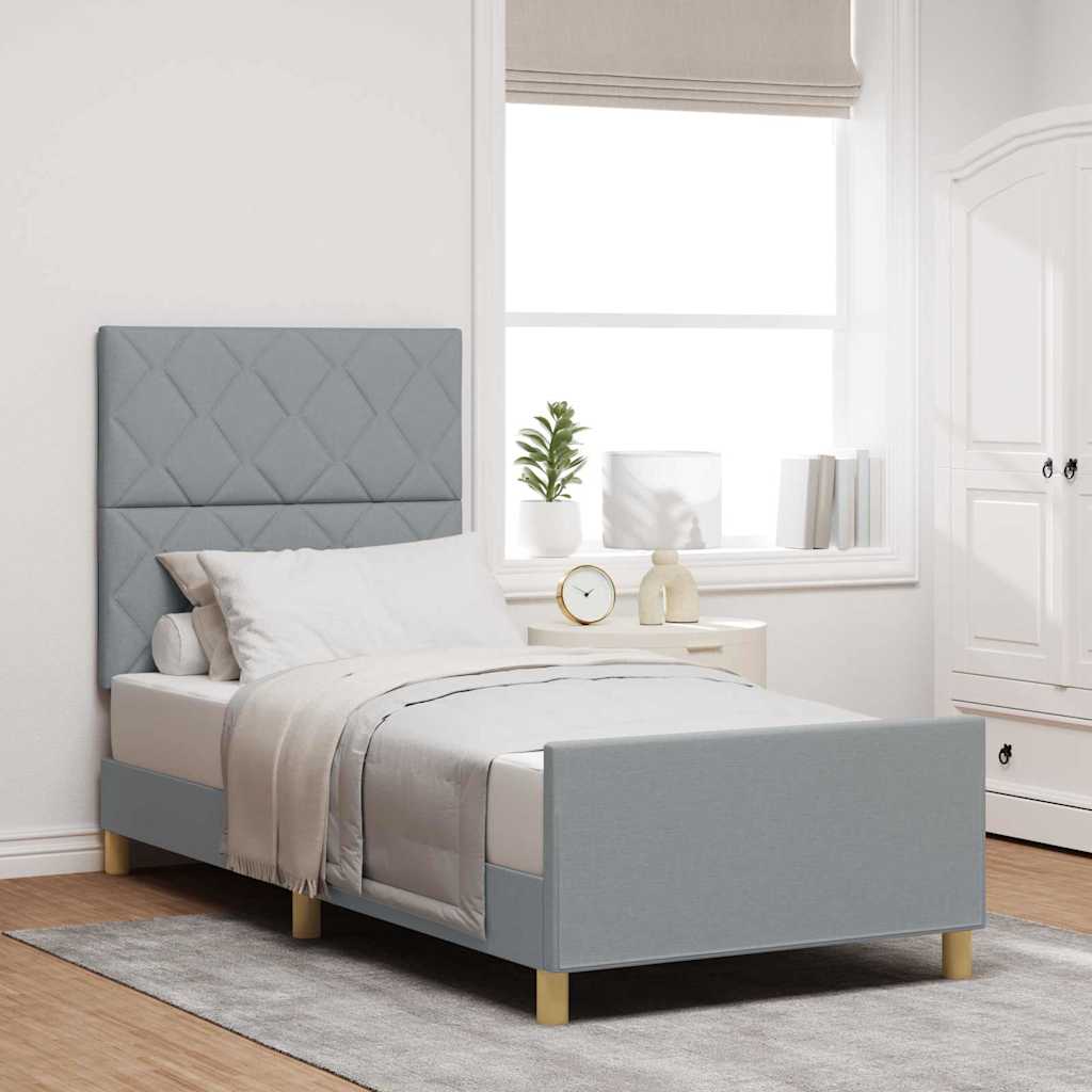 Bedframe met hoofdeinde Lichtgrijs 90 x 190 cm Stof is nu te koop bij PeponiXL, paradijselijk wonen!