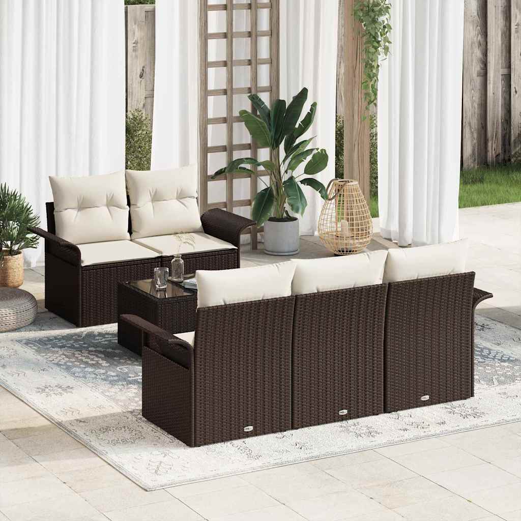 Tuin Sofa Set met kussen 6 pcs Bruin en Crème 55 x 55 x 37 cm is nu te koop bij PeponiXL, paradijselijk wonen!