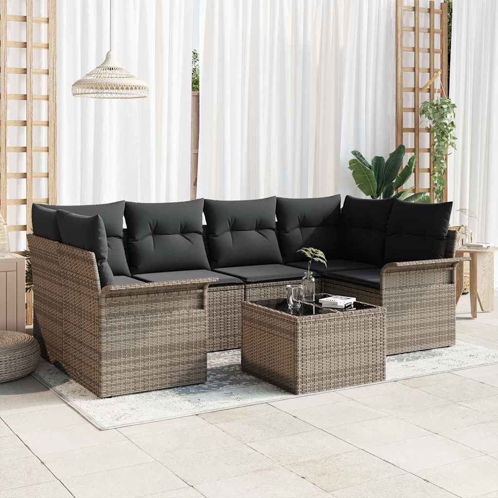Tuin Sofa Set 7 pcs Grijs 55 x 55 x 37 cm poly rattan is nu te koop bij PeponiXL, paradijselijk wonen!