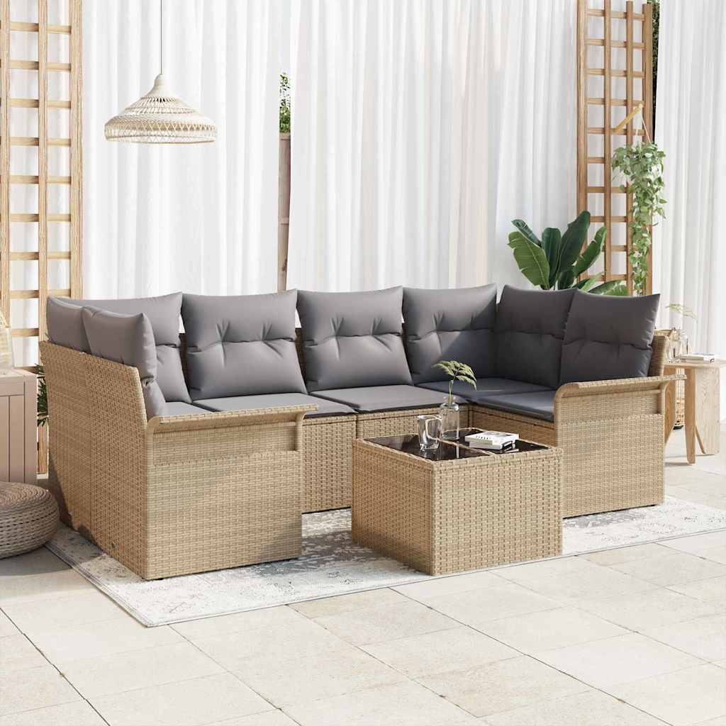 Tuin Sofa Set 7 pcs Beige en Grijs 55 x 55 x 37 cm poly rattan is nu te koop bij PeponiXL, paradijselijk wonen!