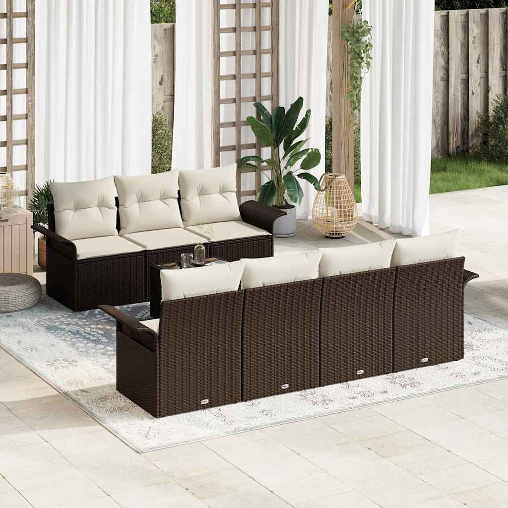 Tuinbankenset met kussen 8 pcs Bruin en Crème poly rattan is nu te koop bij PeponiXL, paradijselijk wonen!