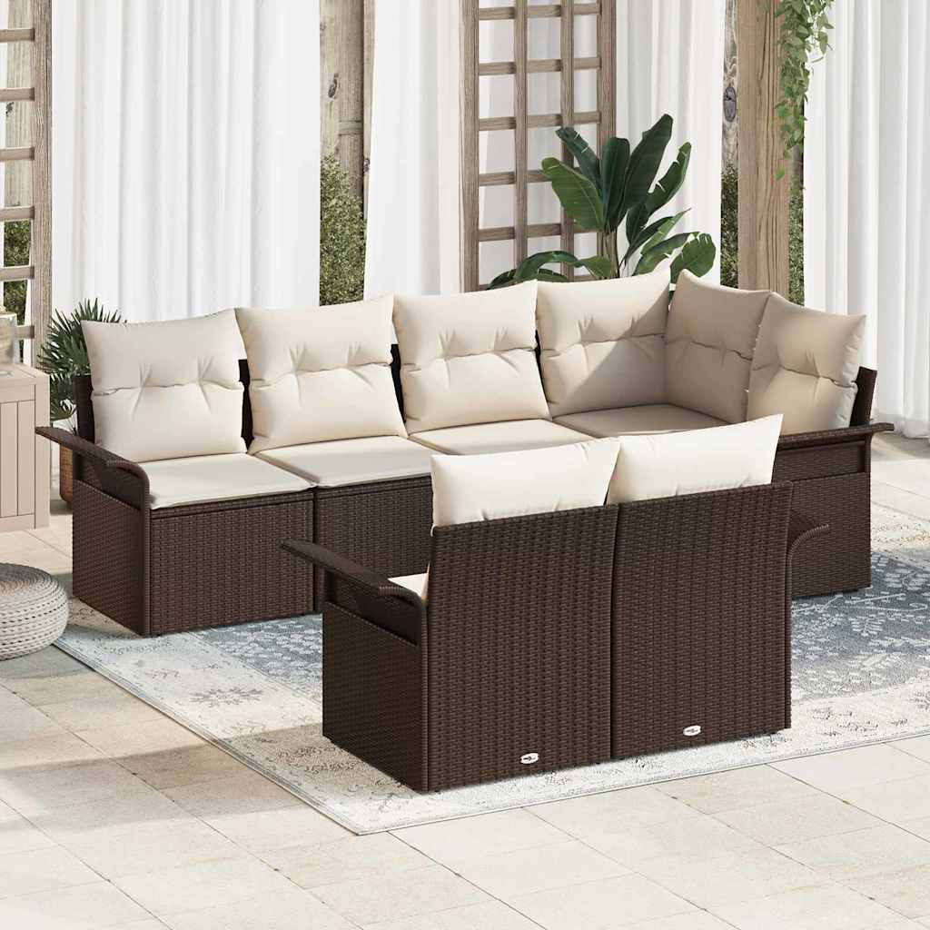 Tuin Sofa Set met kussen met opslag 7 pcs Bruin Poly riet is nu te koop bij PeponiXL, paradijselijk wonen!