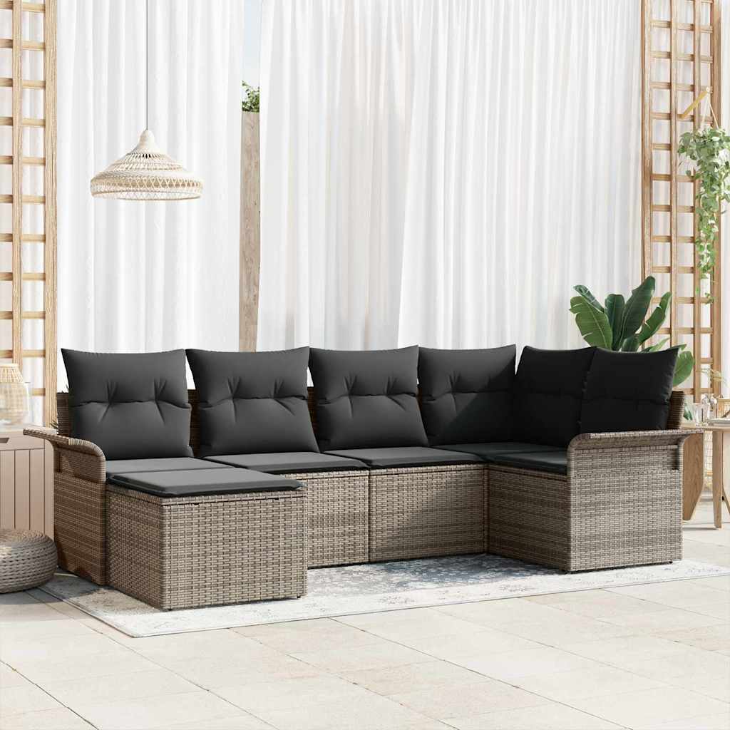 Tuin Sofa Set met opslag 6 pcs Grijs poly rattan is nu te koop bij PeponiXL, paradijselijk wonen!