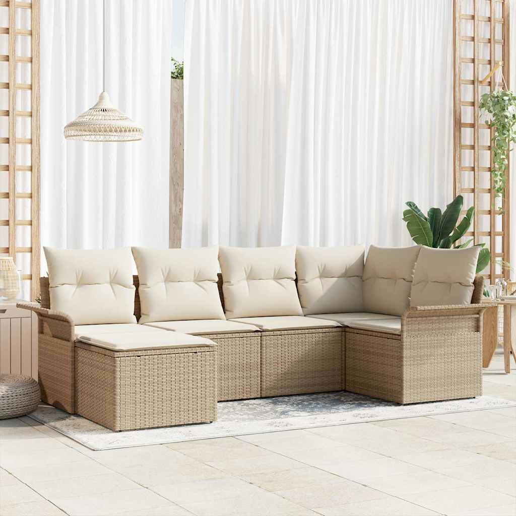 Tuin Sofa Set met opslag 6 pcs Beige poly rattan is nu te koop bij PeponiXL, paradijselijk wonen!