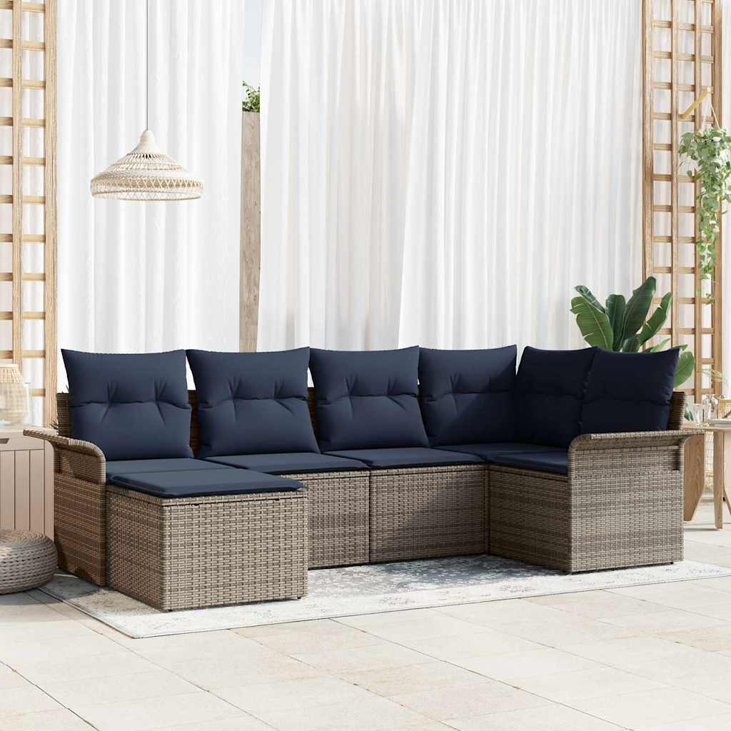Tuin Sofa Set met opslag 6 pcs Grijs poly rattan is nu te koop bij PeponiXL, paradijselijk wonen!