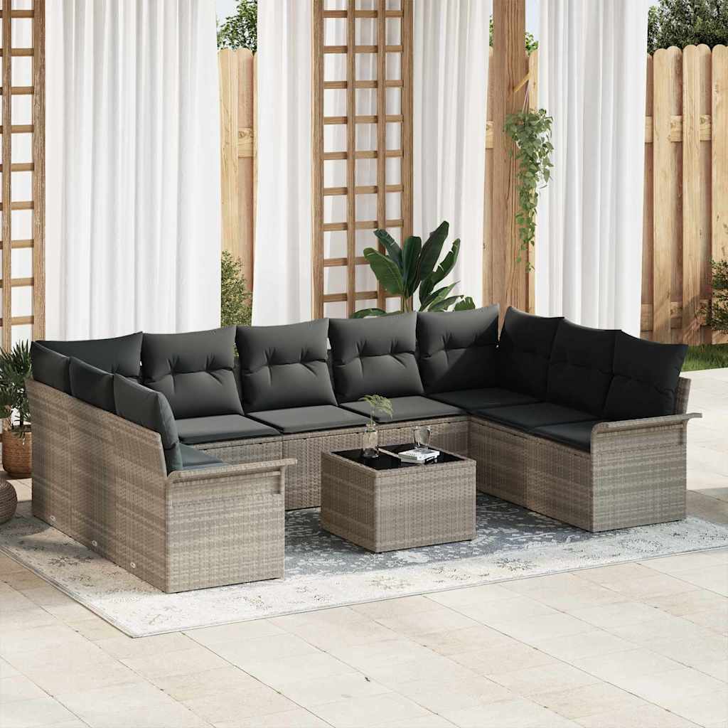 Tuin Sofa Set met opslag 10 pcs Grijs poly rattan is nu te koop bij PeponiXL, paradijselijk wonen!