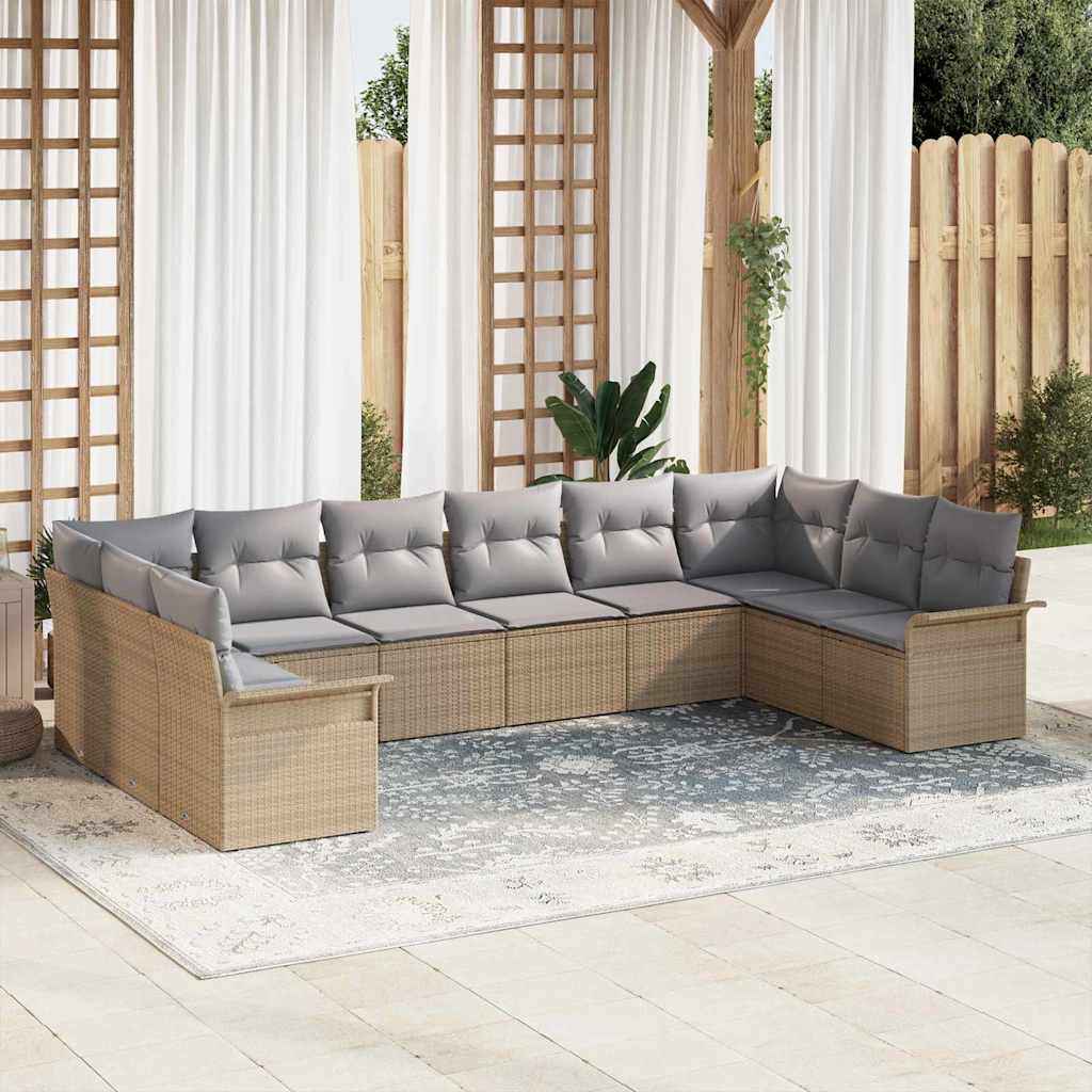 Tuin Sofa Set met opslag 10 pcs Beige poly rattan is nu te koop bij PeponiXL, paradijselijk wonen!