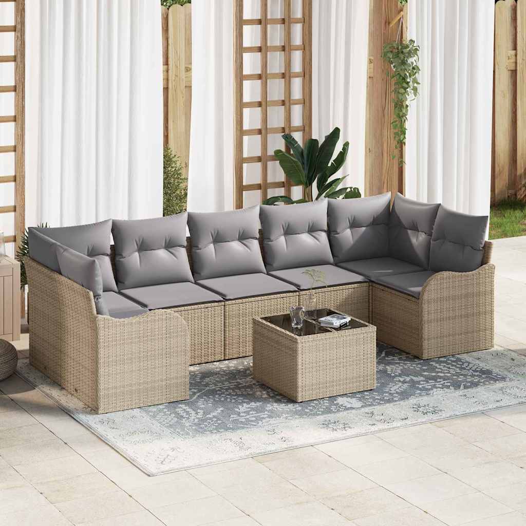 Tuin Sofa Set 8 pcs Beige en Grijs Poly Riet en Staal en Glas is nu te koop bij PeponiXL, paradijselijk wonen!