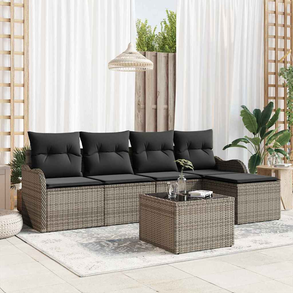 Tuin Sofa Set met kussen met opslag 6 pcs Zwart Poly riet is nu te koop bij PeponiXL, paradijselijk wonen!