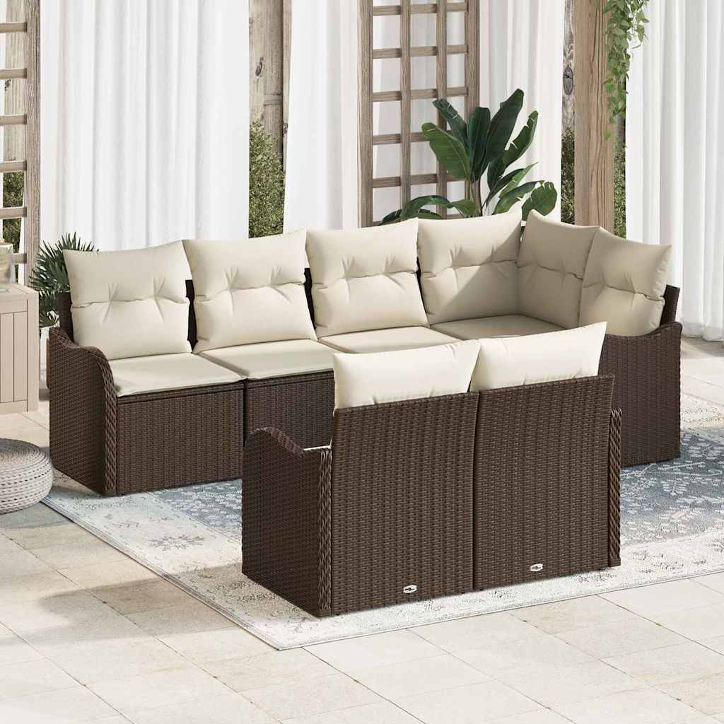 Tuin Sofa Set met opslag 7 pcs Bruin Poly riet is nu te koop bij PeponiXL, paradijselijk wonen!