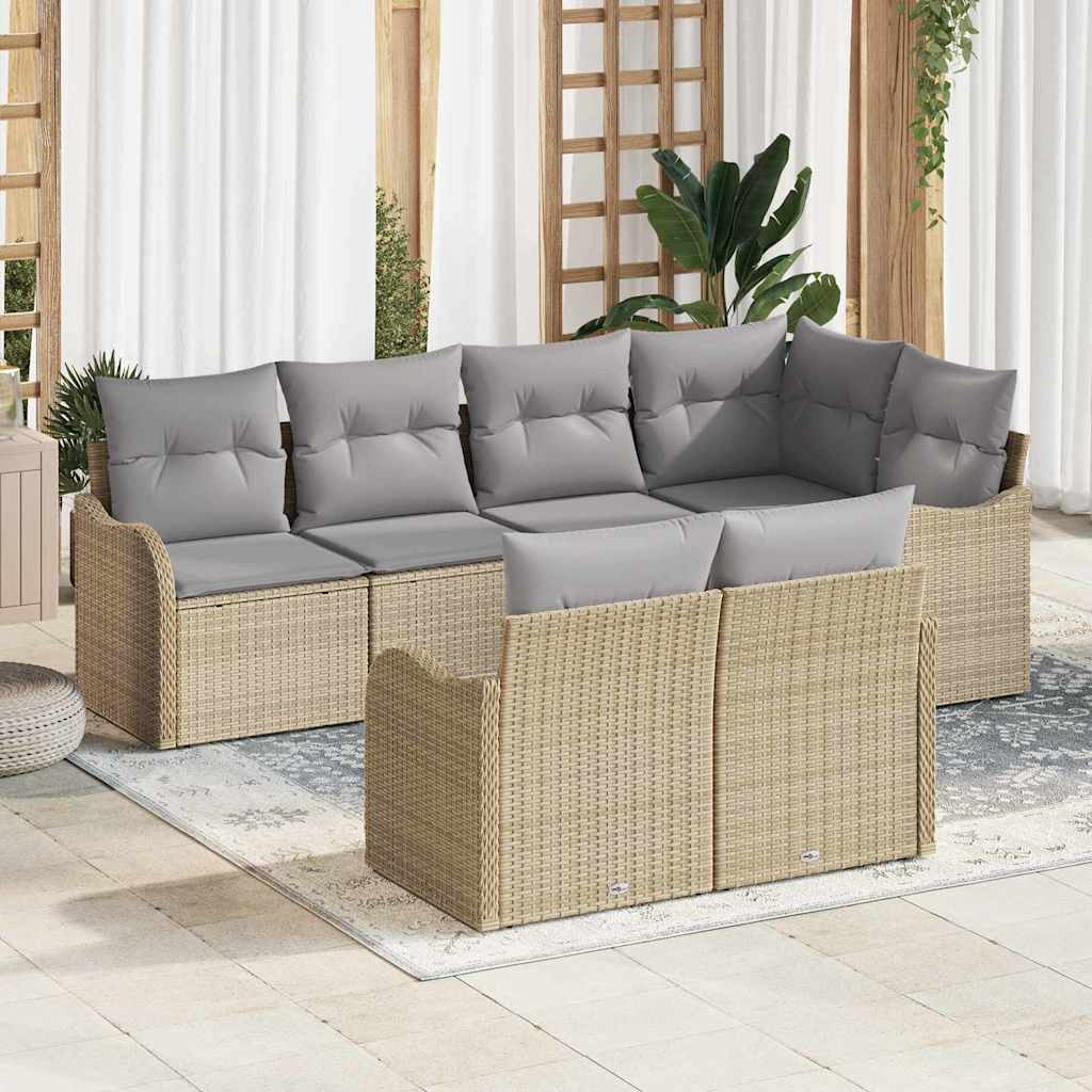 Tuin Sofa Set met opslag 7 pcs Beige Poly riet is nu te koop bij PeponiXL, paradijselijk wonen!