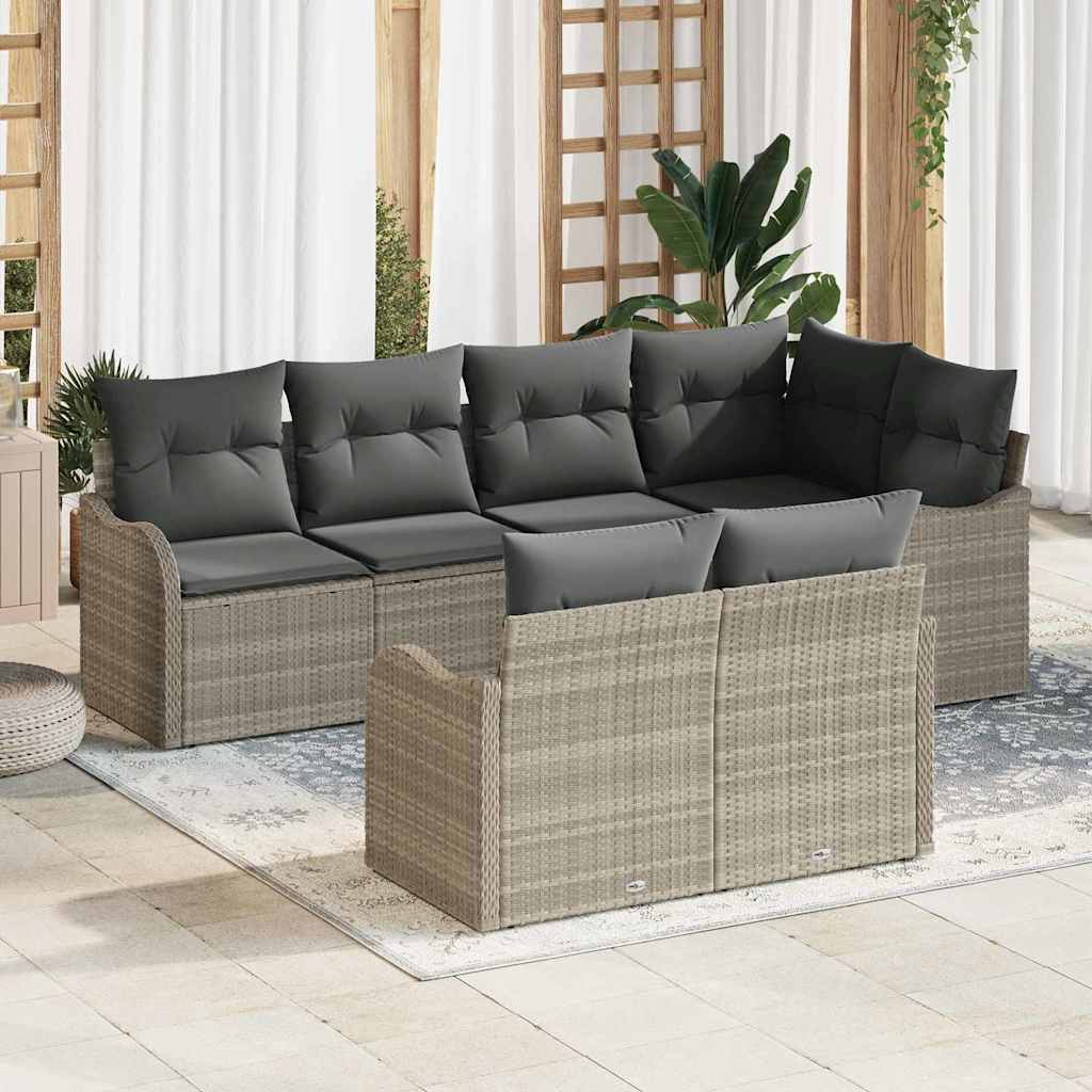 Tuin Sofa Set met opslag 7 pcs Lichtgrijs Poly riet is nu te koop bij PeponiXL, paradijselijk wonen!