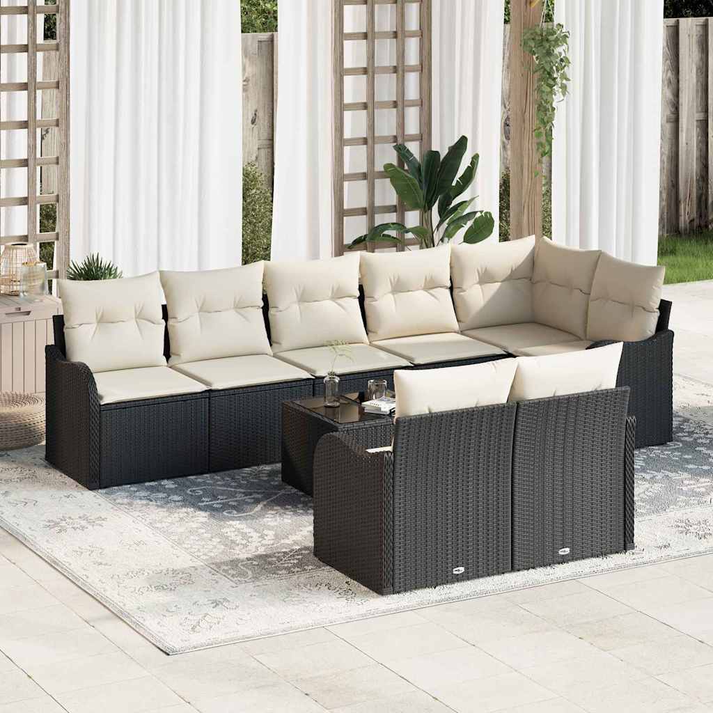 Tuin Sofa Set met kussen 9 pcs Zwart en wit Poly riet is nu te koop bij PeponiXL, paradijselijk wonen!