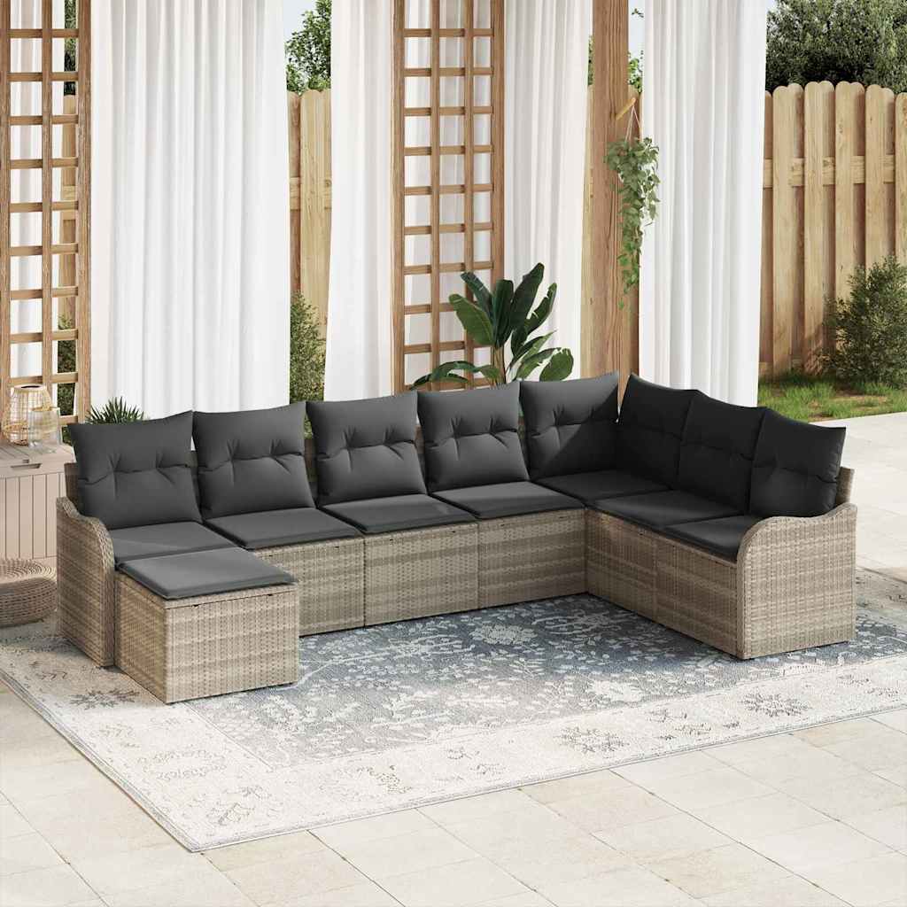 Tuin Sofa Set met kussen 8 pcs Lichtgrijs Poly riet is nu te koop bij PeponiXL, paradijselijk wonen!