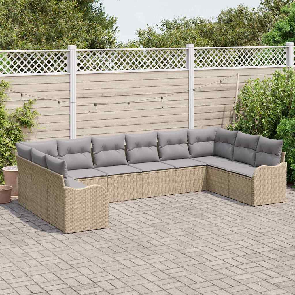 Tuin Sofa Set met opslag 10 pcs beige en lichtgrijs poly rattan is nu te koop bij PeponiXL, paradijselijk wonen!