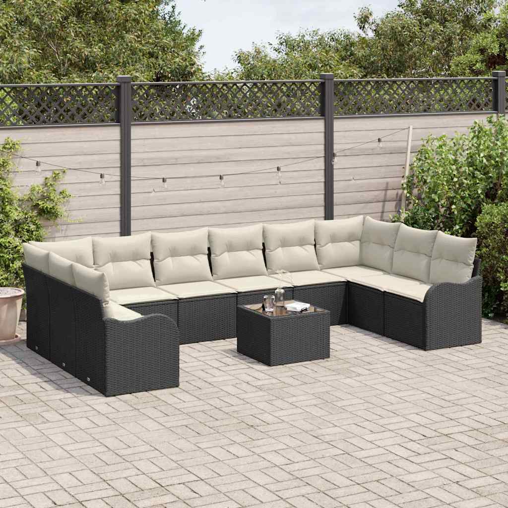 Tuin Sofa Set met opslag 11 pcs Zwart en Wit poly rattan is nu te koop bij PeponiXL, paradijselijk wonen!
