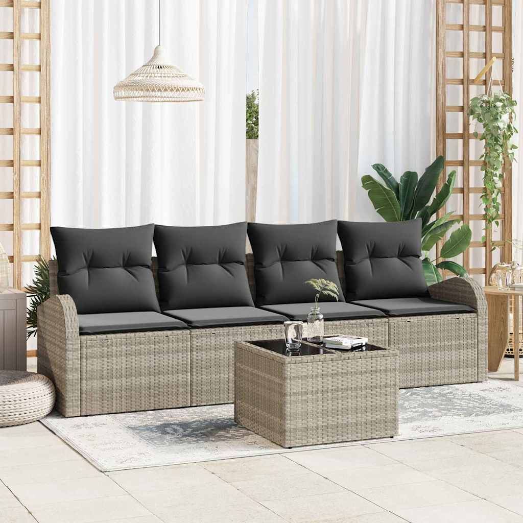 Tuin Sofa Set 5 pcs Licht Grijs en Donker Grijs poly rattan is nu te koop bij PeponiXL, paradijselijk wonen!