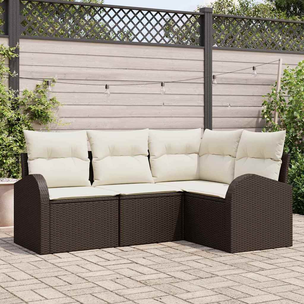 Tuinbankenset met kussen 4 pcs Bruin en wit poly rattan is nu te koop bij PeponiXL, paradijselijk wonen!