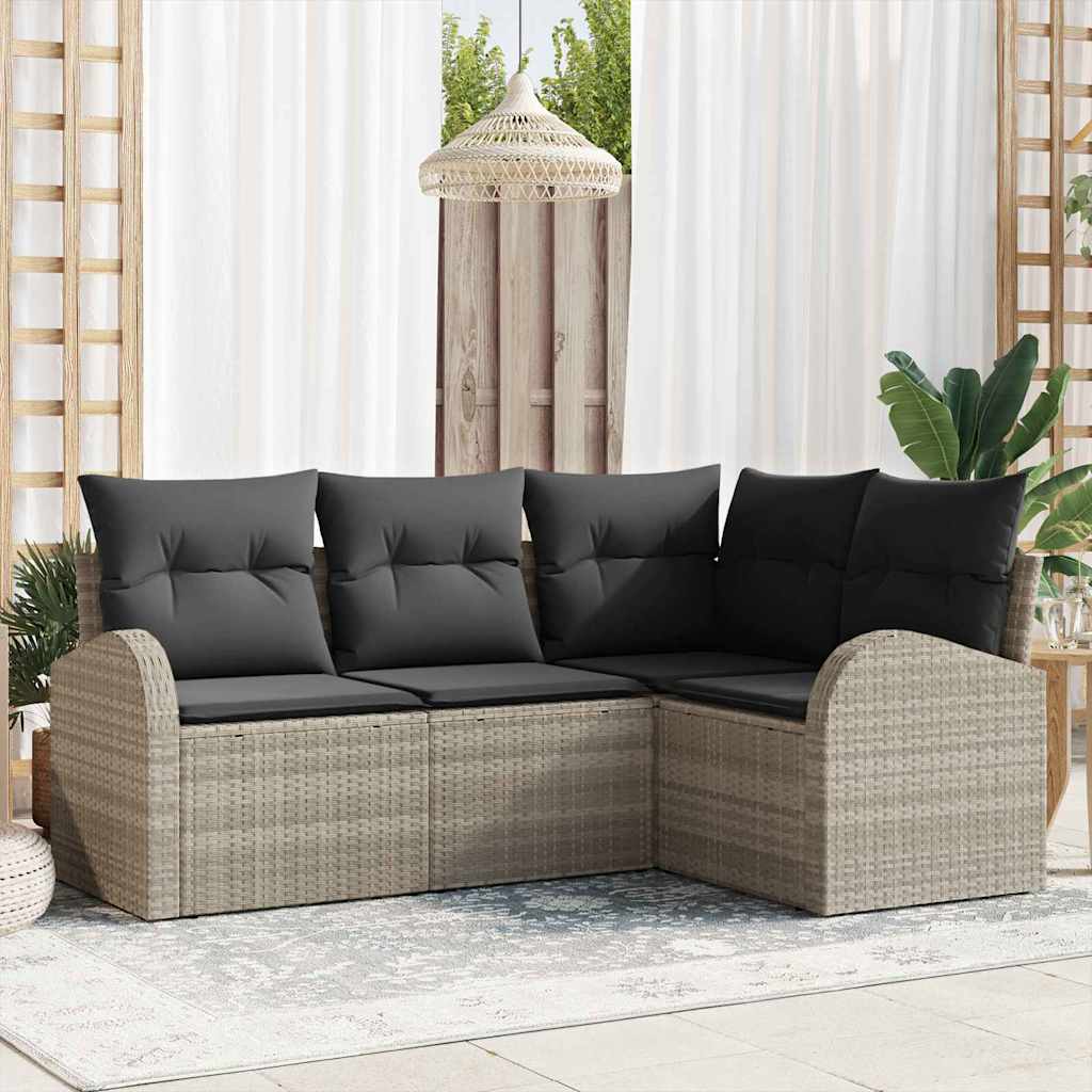 Tuinbankenset met kussen 4 pcs Lichtgrijs poly rattan is nu te koop bij PeponiXL, paradijselijk wonen!