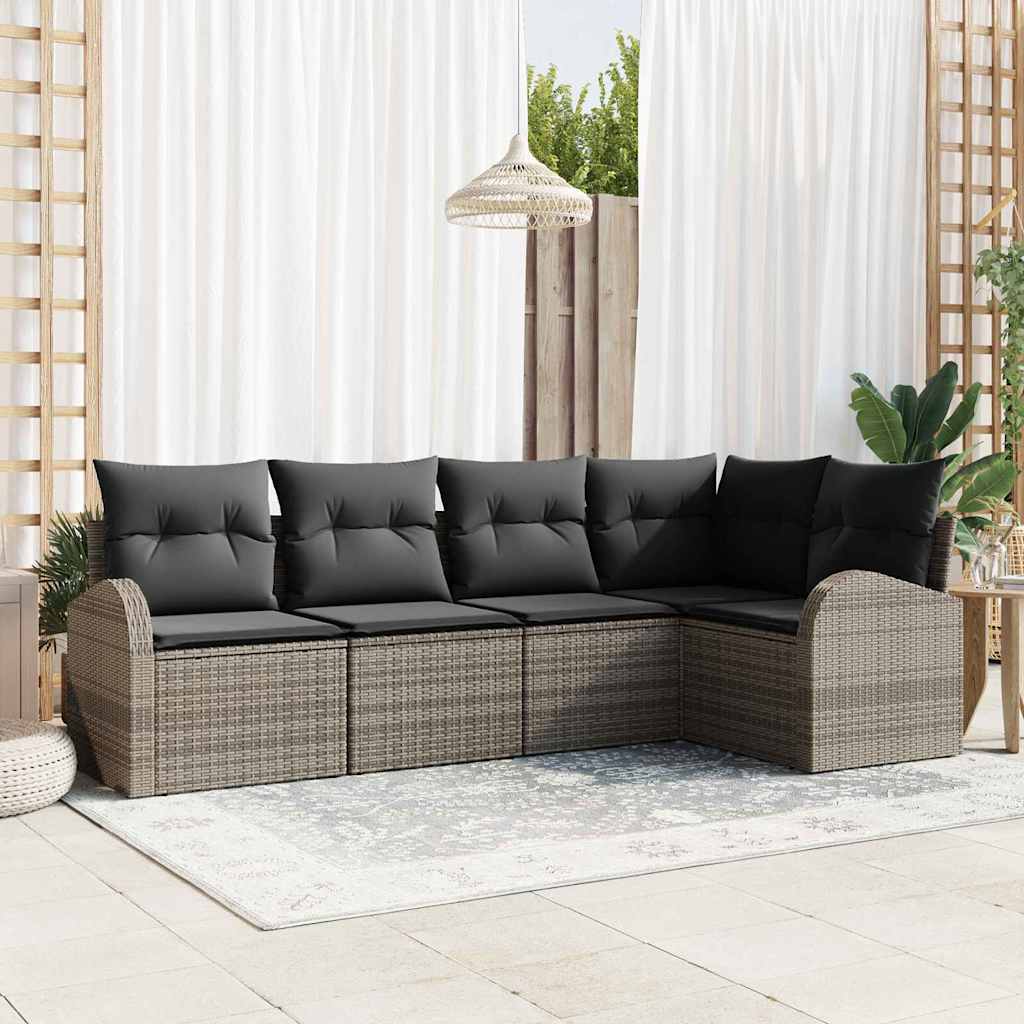 Tuinbankenset met kussen met opslag 5 pcs Grijs poly rattan is nu te koop bij PeponiXL, paradijselijk wonen!