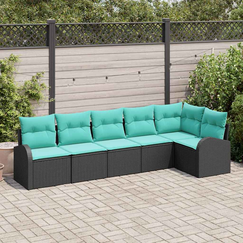 Tuinbankenset met kussen 6 pcs Zwart en Turquoise poly rattan is nu te koop bij PeponiXL, paradijselijk wonen!