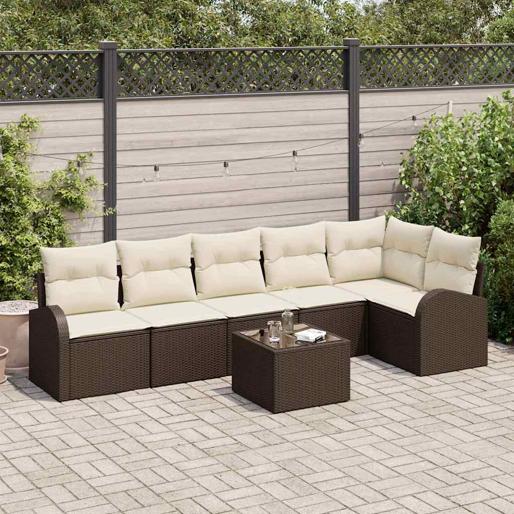 Tuinbankenset met kussen 7 pcs Bruin en wit poly rattan is nu te koop bij PeponiXL, paradijselijk wonen!