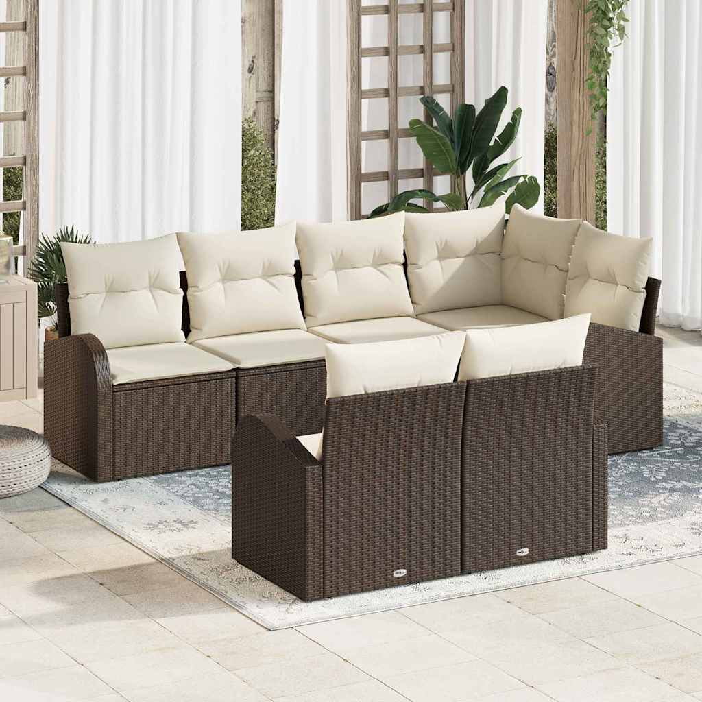 Tuinbankenset met kussen 7 pcs Bruin en wit poly rattan is nu te koop bij PeponiXL, paradijselijk wonen!