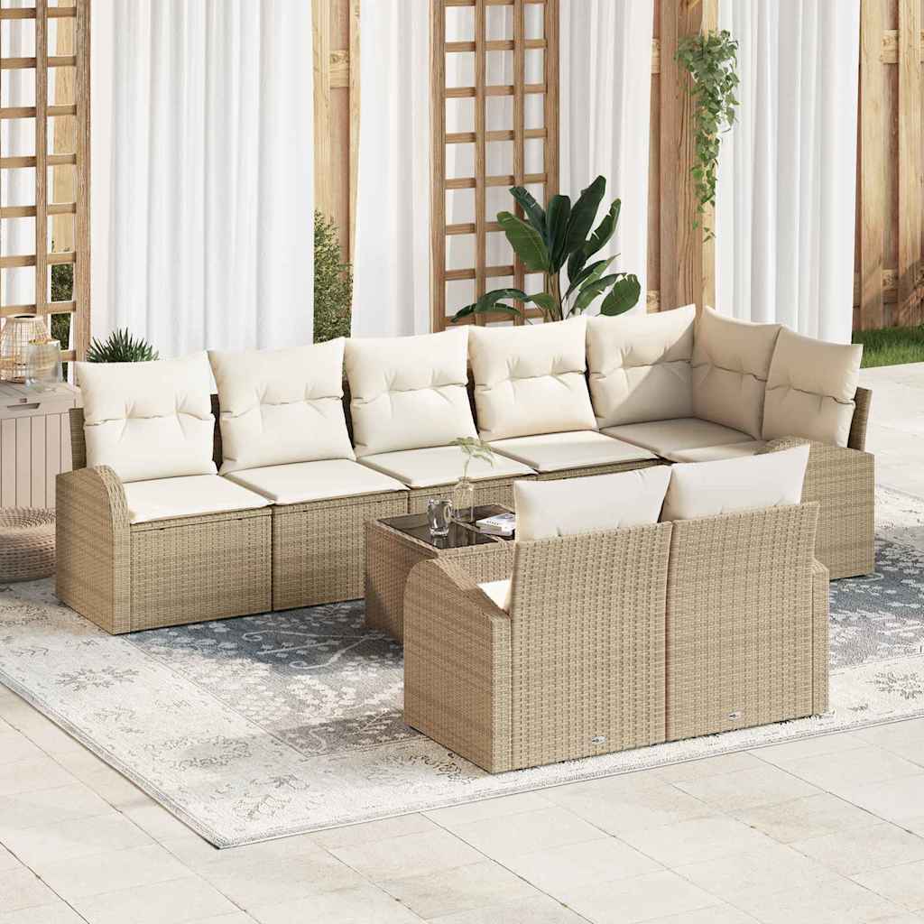 Tuinbankenset met kussen 9 pcs Beige en Wit poly rattan is nu te koop bij PeponiXL, paradijselijk wonen!