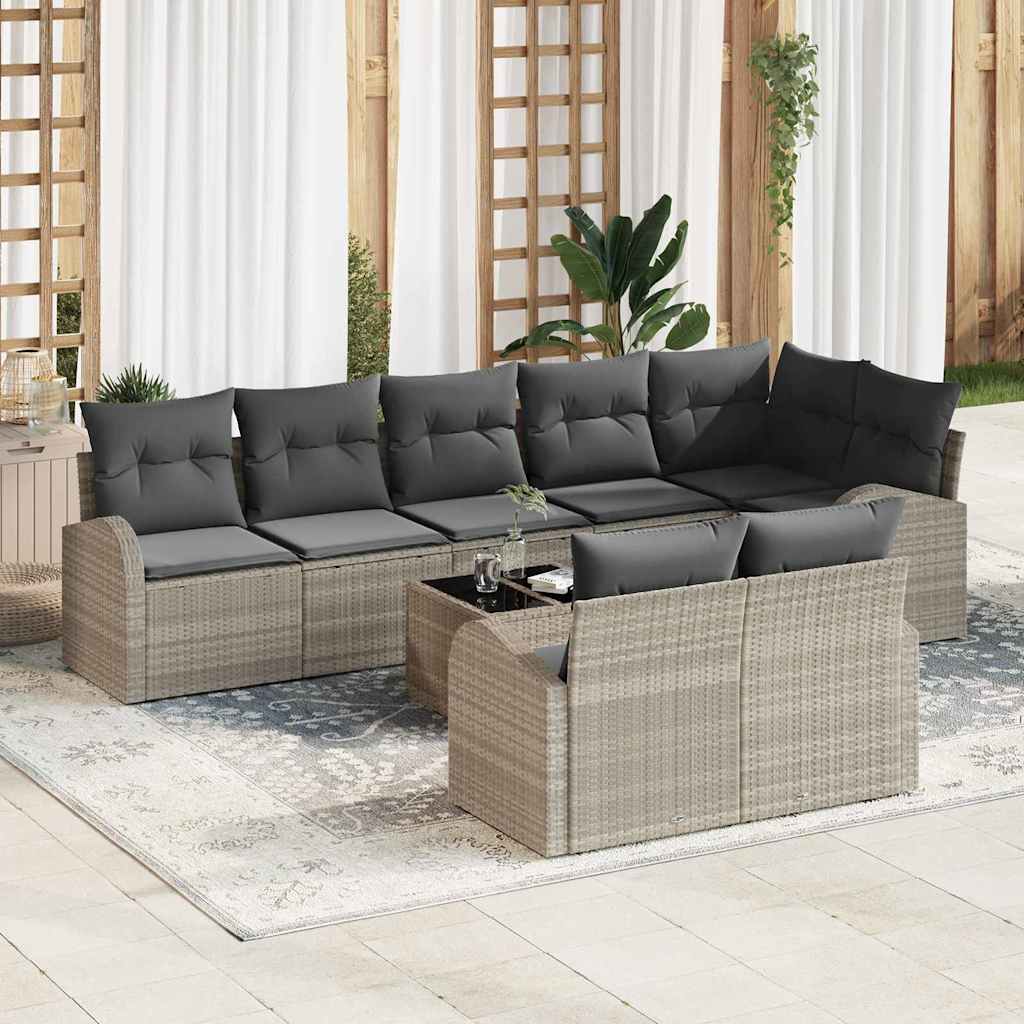 Tuinbankenset met kussen 9 pcs Lichtgrijs poly rattan is nu te koop bij PeponiXL, paradijselijk wonen!