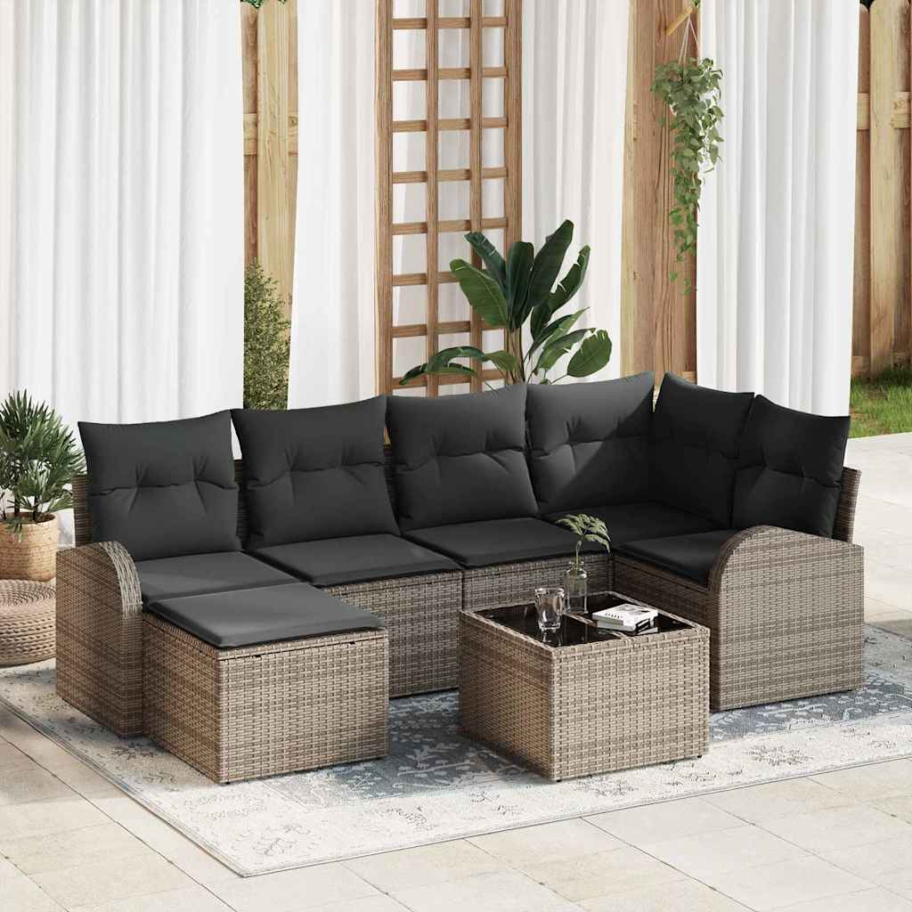 Bankstel met kussen met opslag 7 pcs Grijs poly rattan is nu te koop bij PeponiXL, paradijselijk wonen!