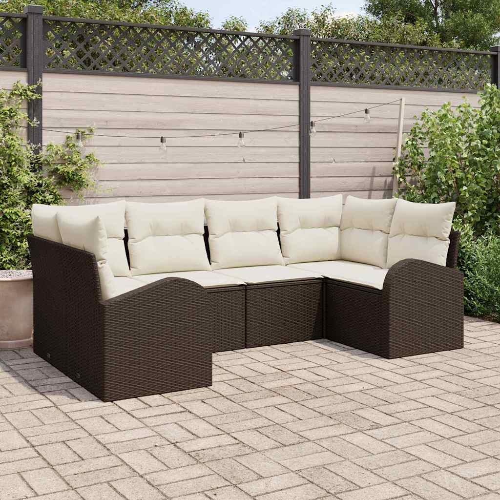 Tuinbankenset met kussen 6 pcs Bruin en wit poly rattan is nu te koop bij PeponiXL, paradijselijk wonen!