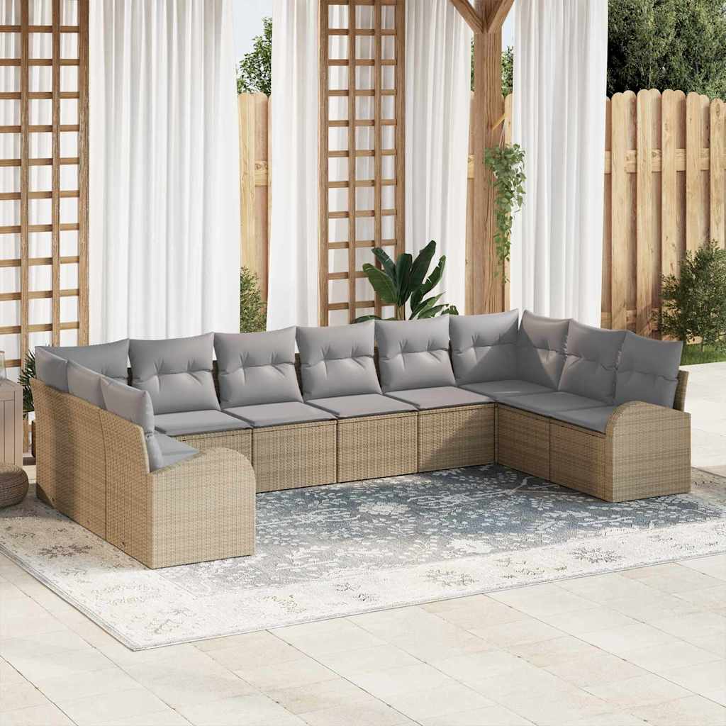 Tuinbankenset 10 pcs Beige en Licht Grijs poly rattan is nu te koop bij PeponiXL, paradijselijk wonen!