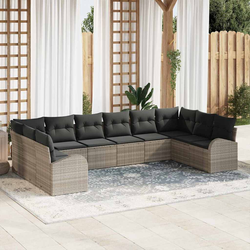 Tuinbankenset met kussen 10 pcs Lichtgrijs poly rattan is nu te koop bij PeponiXL, paradijselijk wonen!