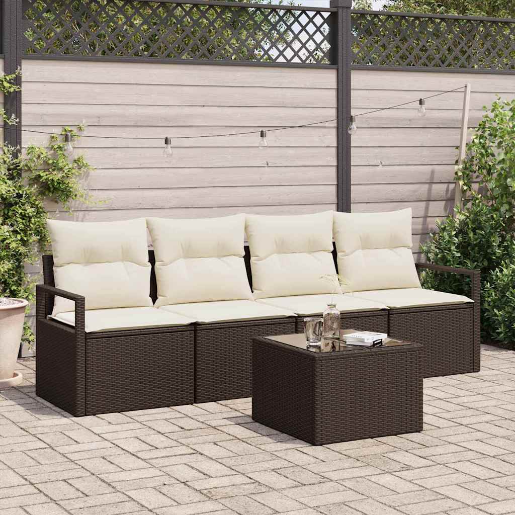 Bankstel met kussen met opslag 5 pcs Bruin en Crème poly rattan is nu te koop bij PeponiXL, paradijselijk wonen!