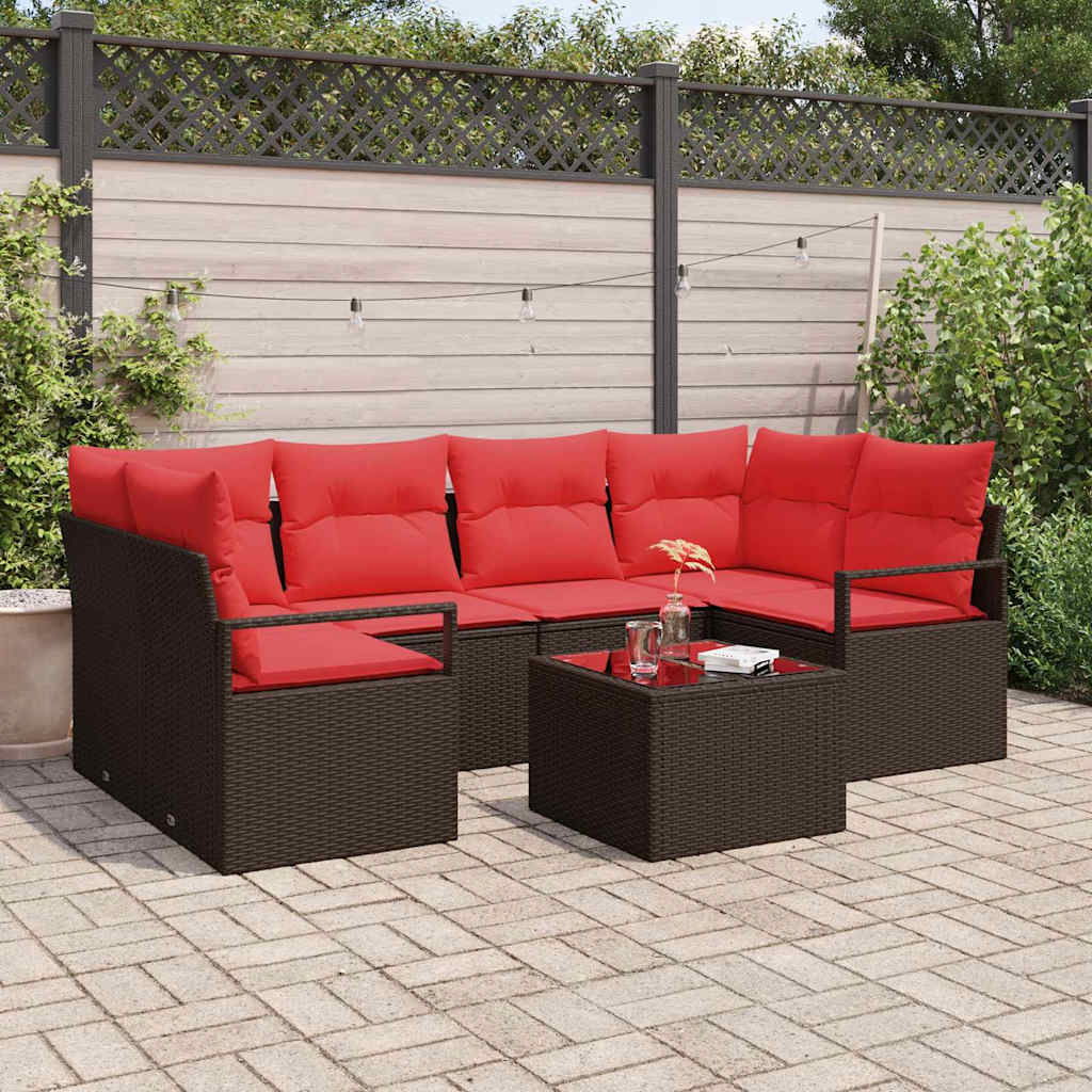 Tuin Sofa Set met kussen 7 pcs Beige en Rood poly rattan is nu te koop bij PeponiXL, paradijselijk wonen!