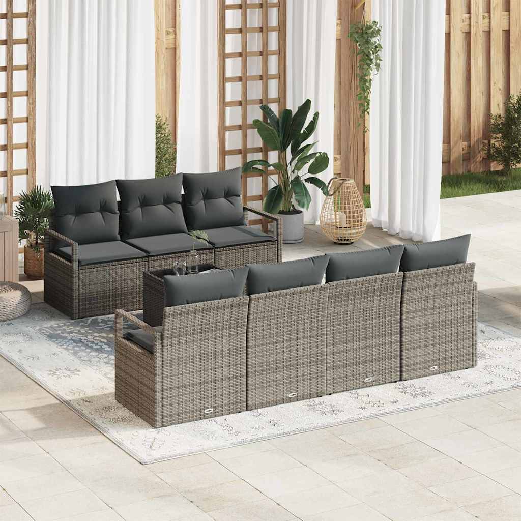 Tuin Sofa Set met kussen met opslag 8 pcs Grijs poly rattan is nu te koop bij PeponiXL, paradijselijk wonen!