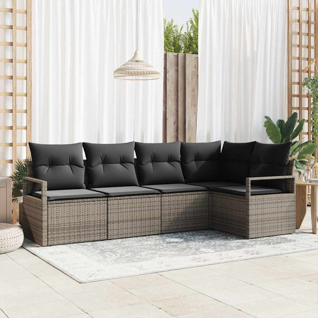 Tuinbankenset met kussen met opslag 5 pcs Grijs poly rattan is nu te koop bij PeponiXL, paradijselijk wonen!