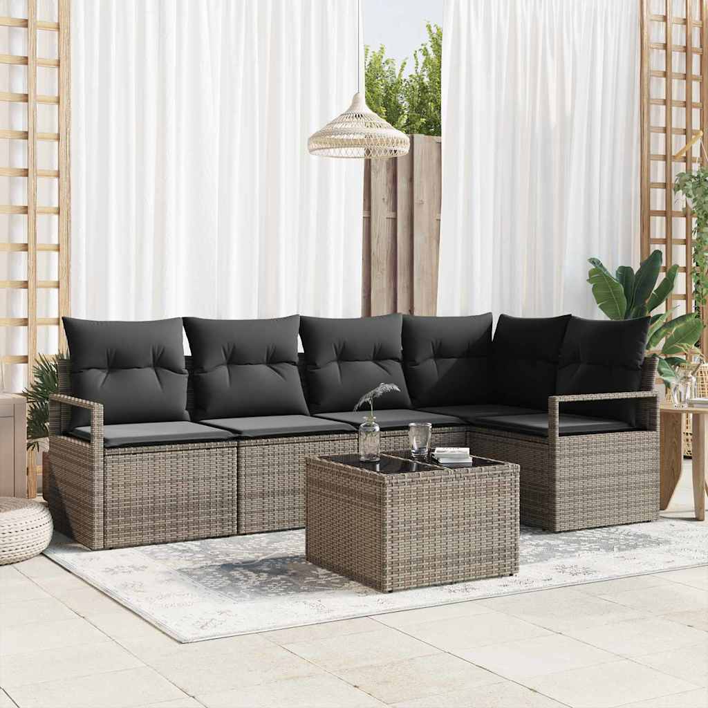 Tuinbankenset met kussen 6 pcs Lichtgrijs poly rattan is nu te koop bij PeponiXL, paradijselijk wonen!