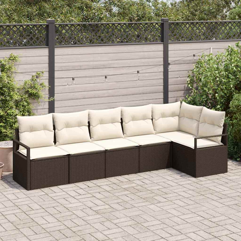 Tuinbankenset met kussen 6 pcs Bruin en wit poly rattan is nu te koop bij PeponiXL, paradijselijk wonen!