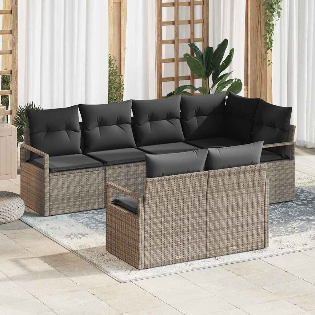 Tuinbankenset met kussen met opslag 7 pcs Grijs poly rattan is nu te koop bij PeponiXL, paradijselijk wonen!