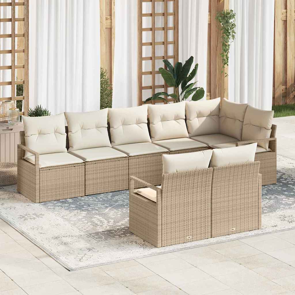 Tuinbankenset met kussen 8 pcs Beige en Wit poly rattan is nu te koop bij PeponiXL, paradijselijk wonen!