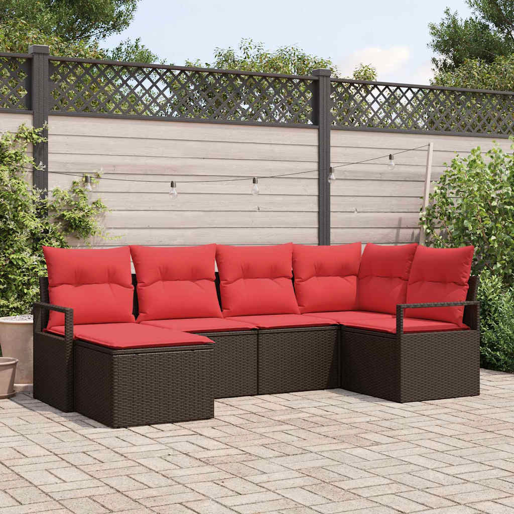 Bankstel met kussen met opslag 6 pcs Bruin en Rood poly rattan is nu te koop bij PeponiXL, paradijselijk wonen!