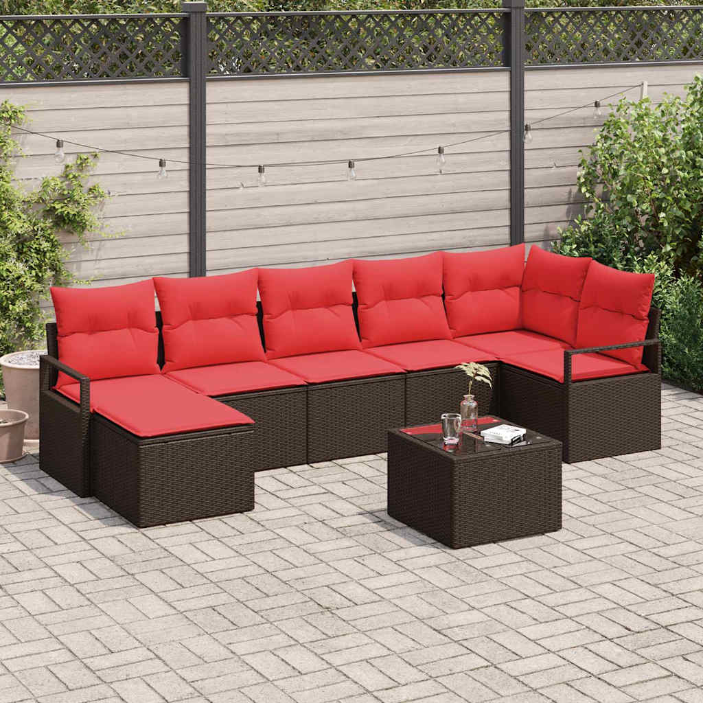 Bankstel met kussen met opslag 8 pcs Bruin en Rood poly rattan is nu te koop bij PeponiXL, paradijselijk wonen!