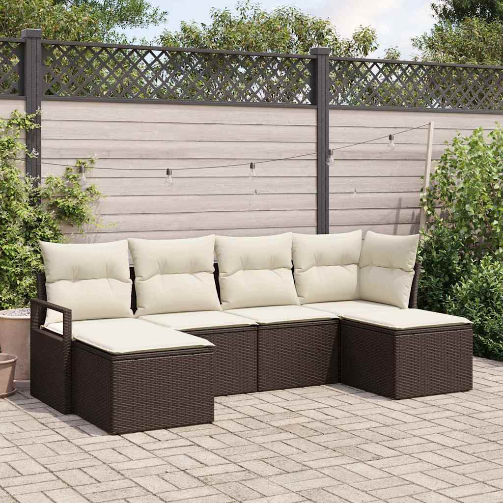 Bankstel met kussen met opslag 6 pcs Bruin en Crème poly rattan is nu te koop bij PeponiXL, paradijselijk wonen!