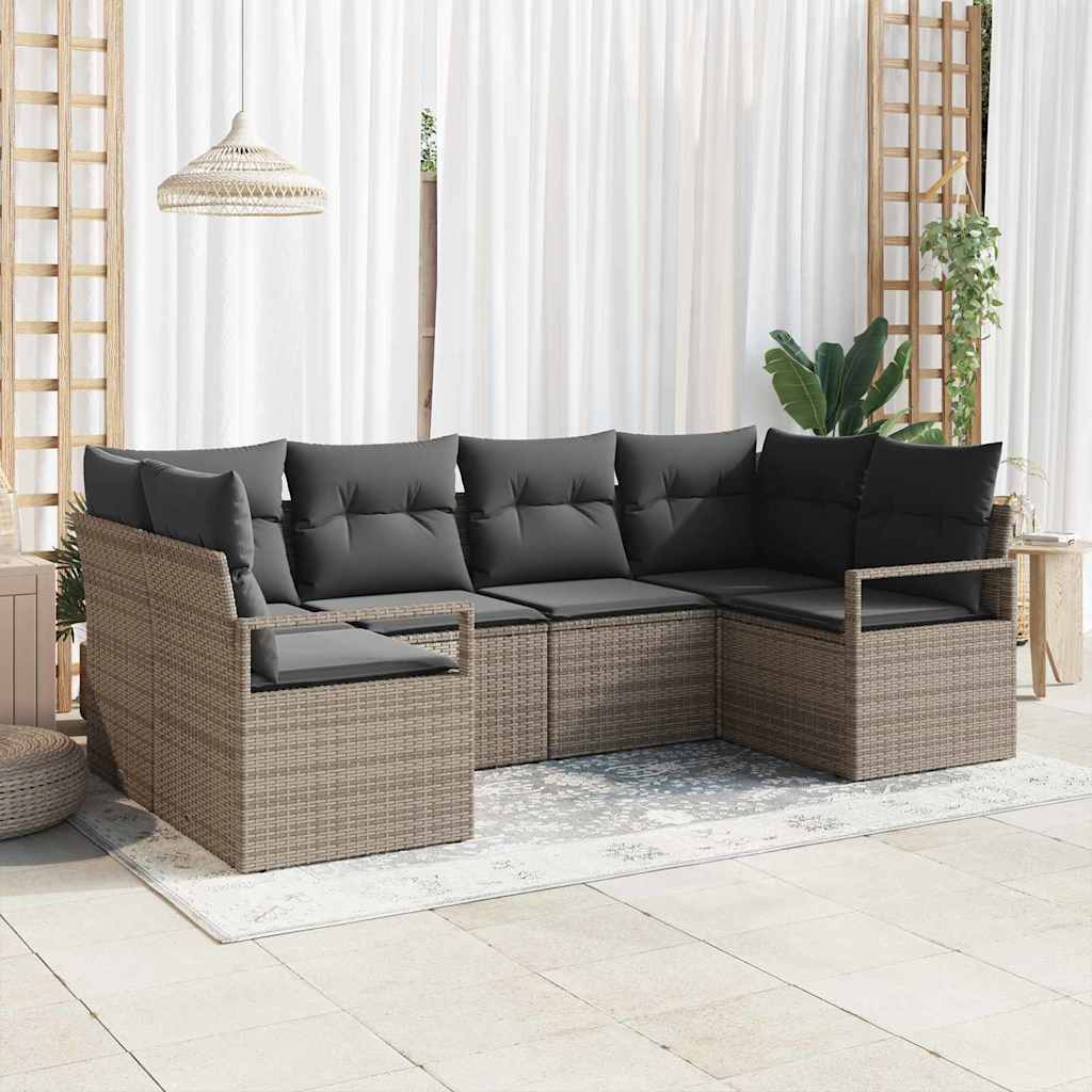 Tuinbankenset met kussen met opslag 6 pcs Grijs poly rattan is nu te koop bij PeponiXL, paradijselijk wonen!