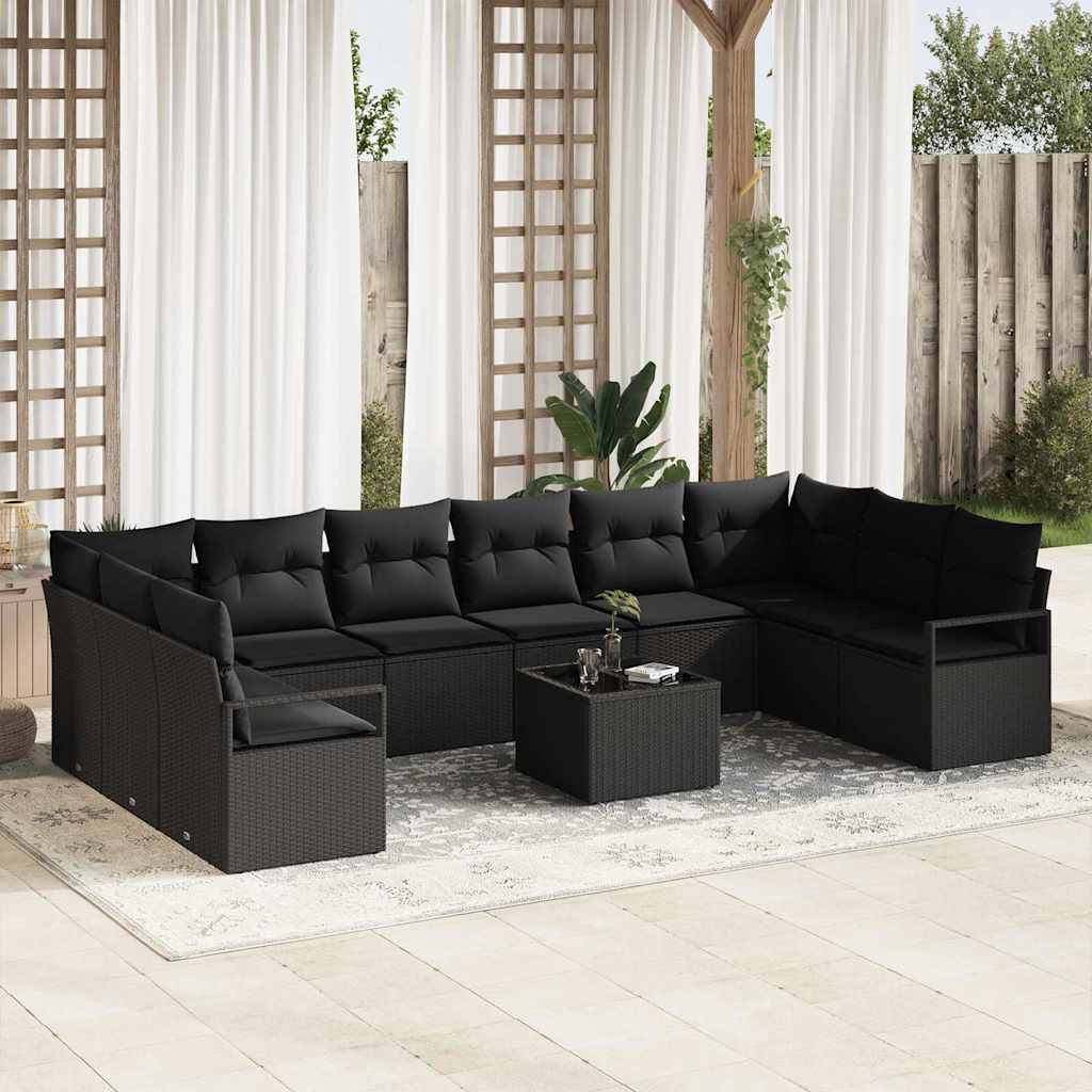 Tuinbankenset met kussen met opslag 11 pcs Zwart poly rattan is nu te koop bij PeponiXL, paradijselijk wonen!