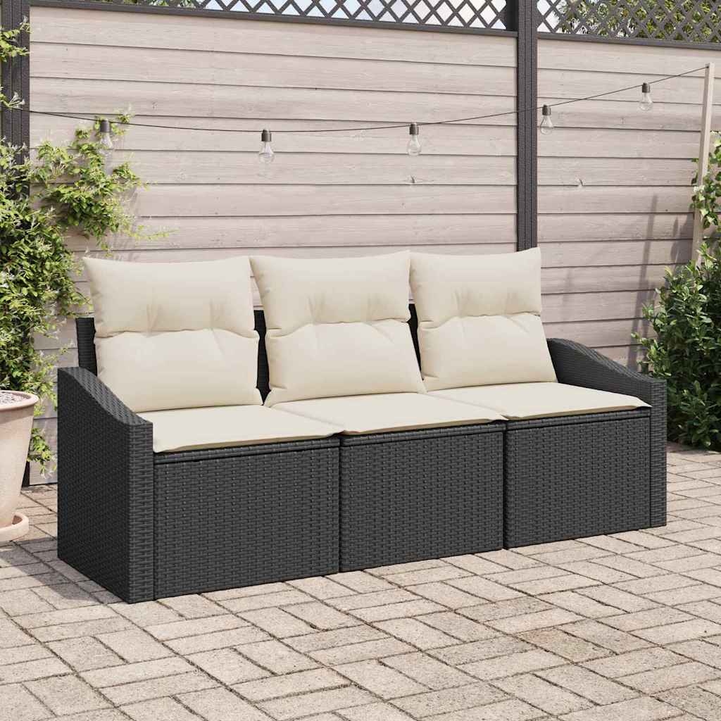 Tuinbankenset met kussen 3 pcs Zwart en Wit poly rattan is nu te koop bij PeponiXL, paradijselijk wonen!